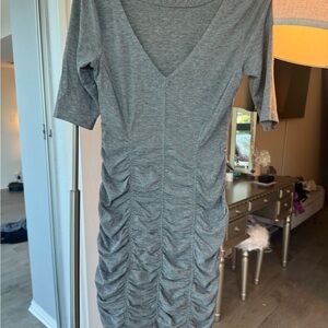 BCBG Heather Gray Ruched Midi Dress